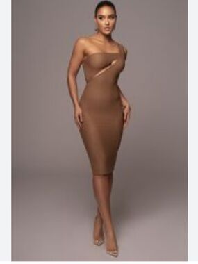 Jluxlabel One-Shoulder Mesh Brown Bodycon Dress - NWOT - Very Flattering